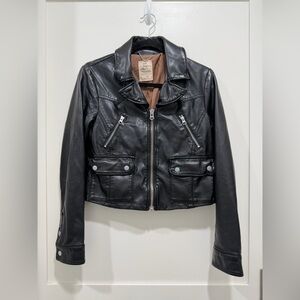 Free People Open Road Vegan Leather Jacket Black XS